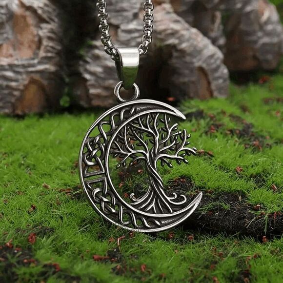 Moon Tree Of Life Unisex Stainless Steel Pendant Necklace - Picture 4 of 8